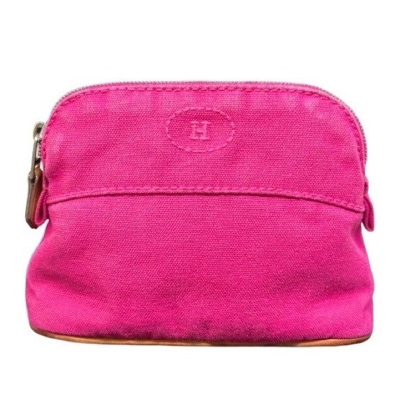 HOST PICK(02/28) Hermès Authenticated Toile Bolide 20 Pochette Canvas Pouch Pink - Picture 1 of 7